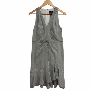 2/$40 Adrianna Papell Striped Asymmetrical Dress V-Neck Sleeveless Cotton Blend